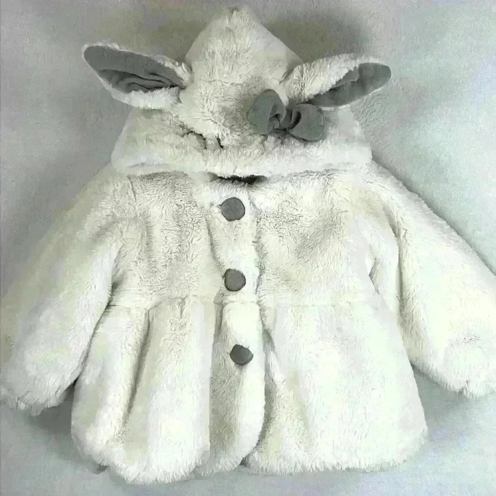 Baby’s Plush Jacket Size 12-18 Months Cream Lamb and Bow Details Coord Buttons
